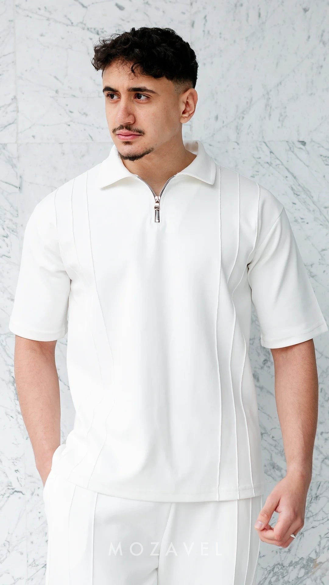 Herren Set „Vento“ – Zip-Poloshirt & Hose, Weiß None
