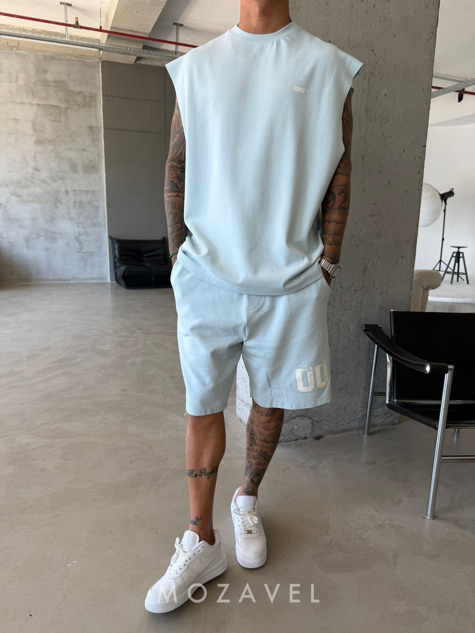 Herren Set „Double Zero“ – Tank & Shorts Hellblau