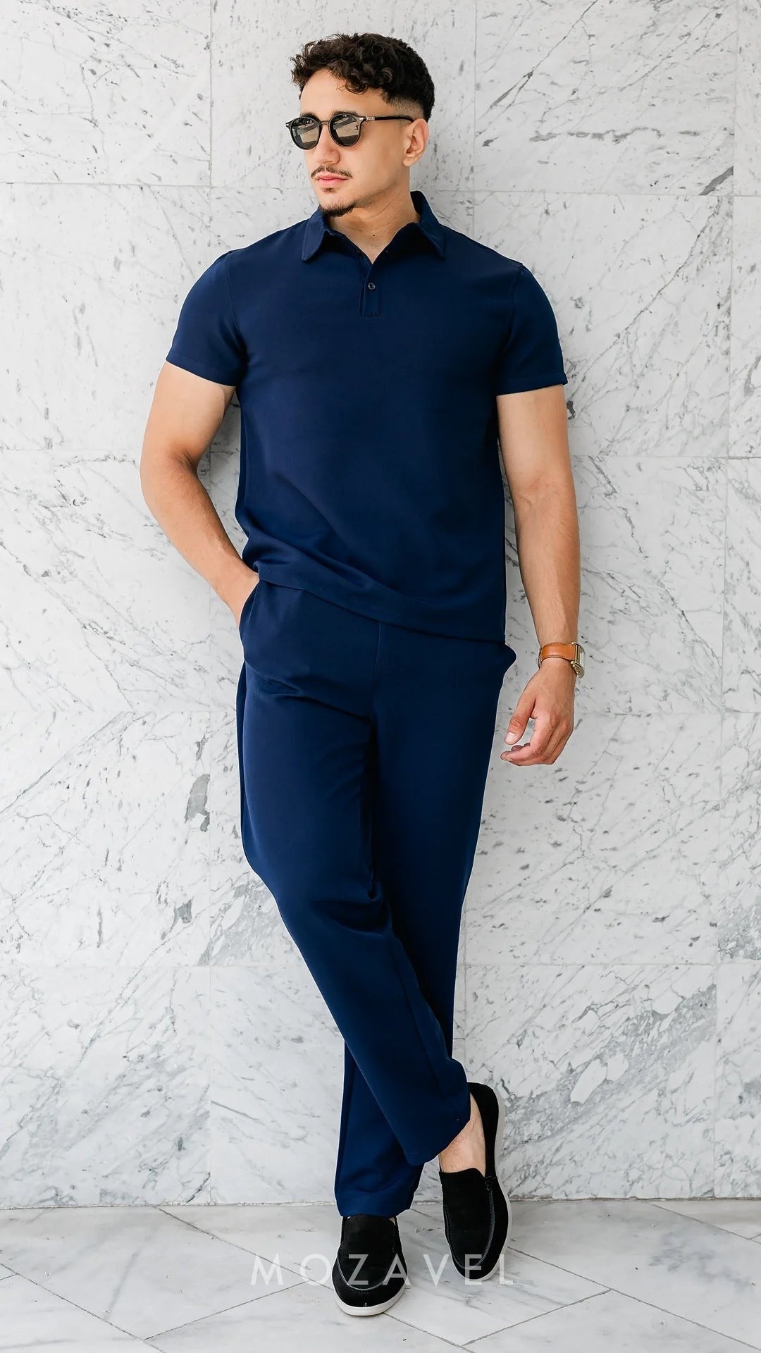 Herren Set „Élégance“ – Poloshirt & Hose Marineblau