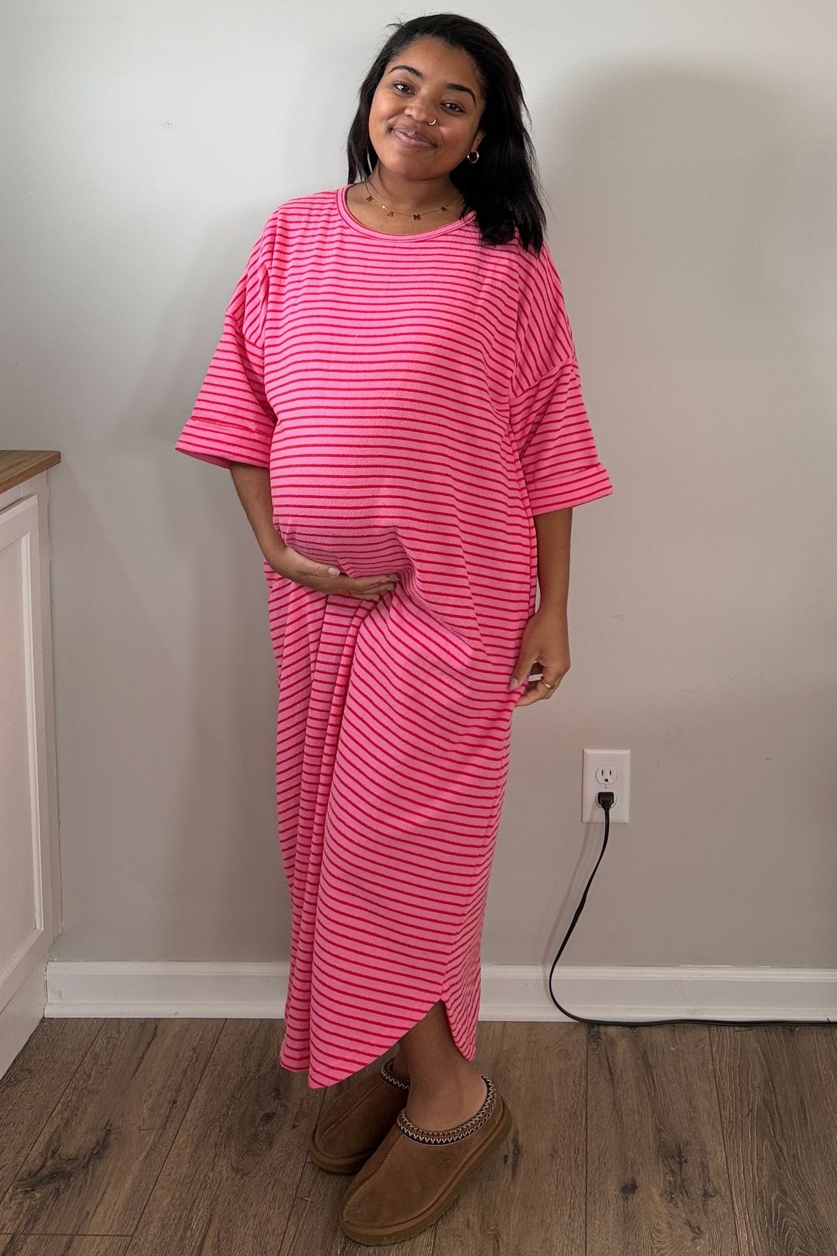 Umstandsmaxikleid aus Frottee mit Streifen