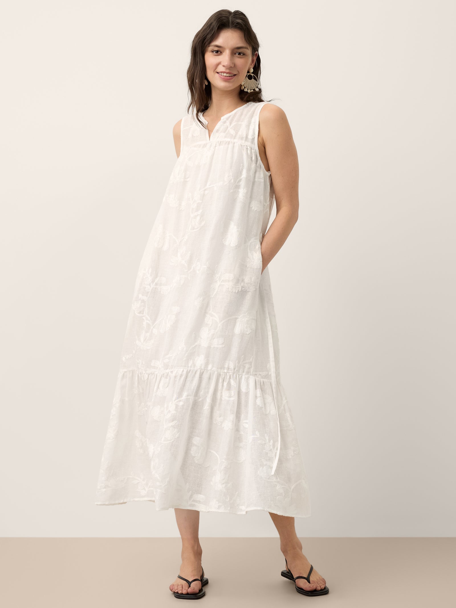 Linnen Maxi-jurk Set met Bloemen Applicatie