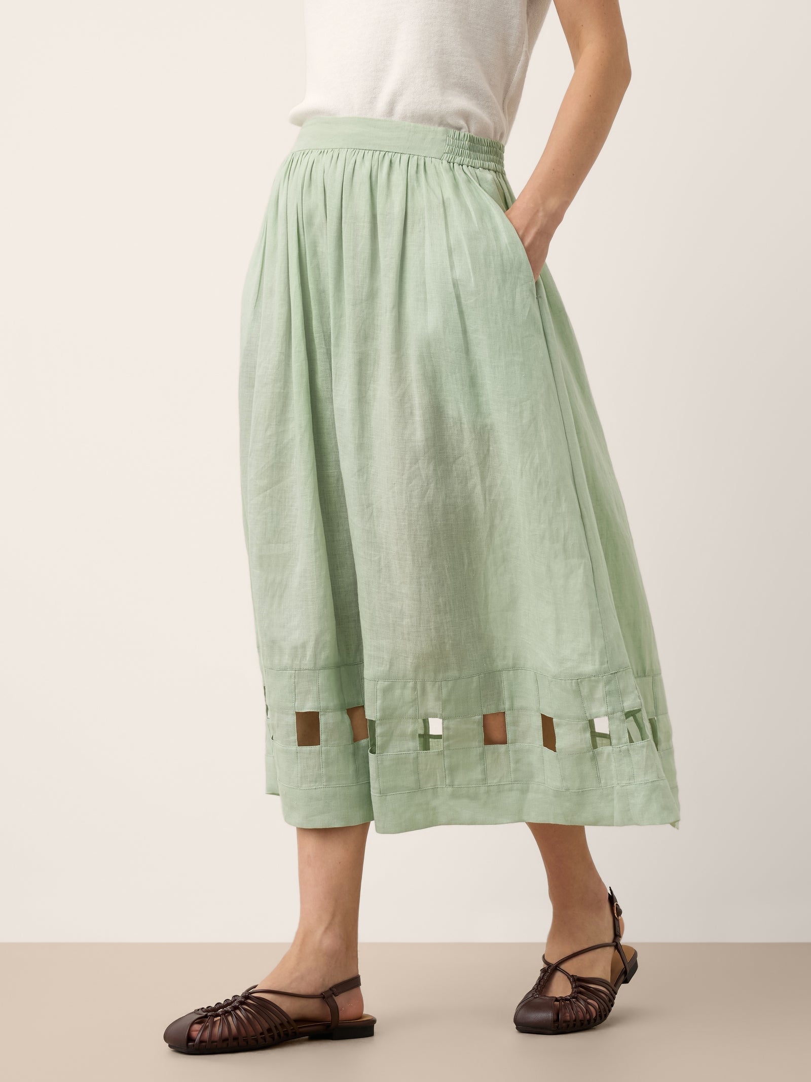 Linnen Midi-jurk met Geweven Detail