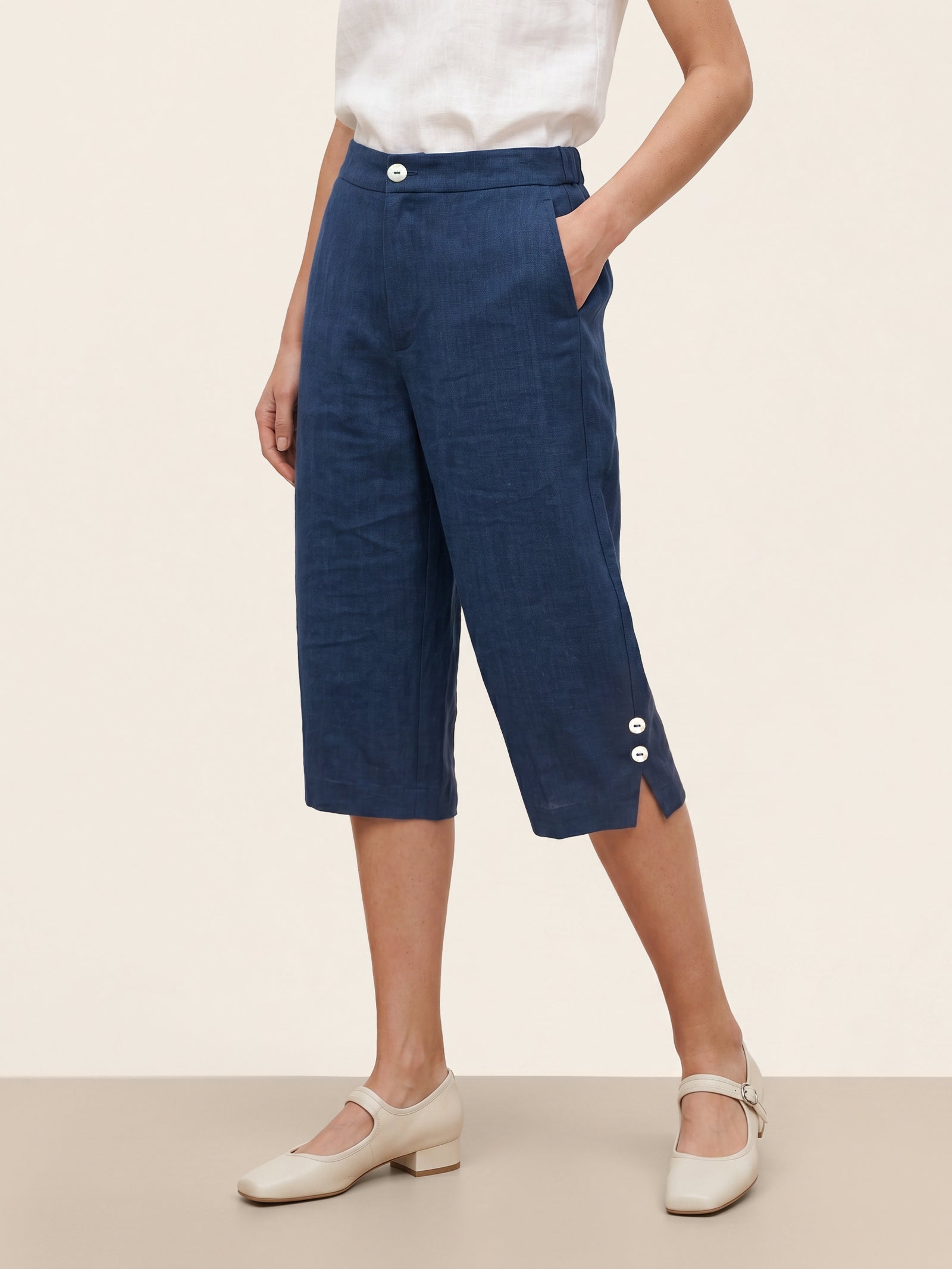 Linnen Broek Dames met Wijde Pijpen