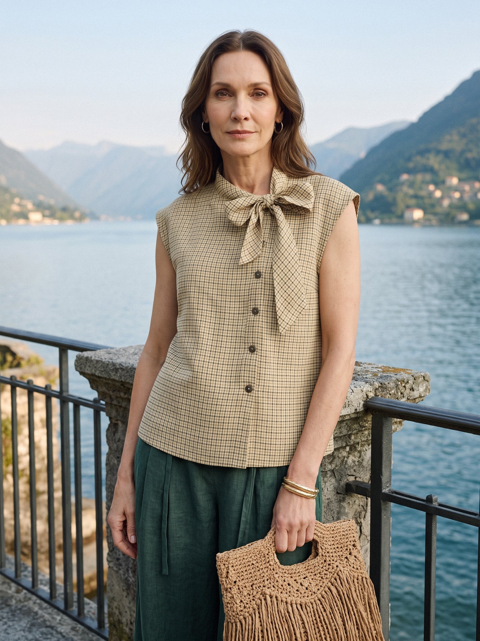 Linnen Geruite Blouse Dames