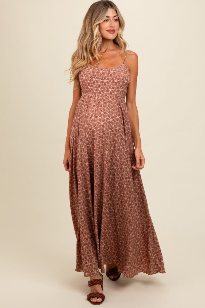 Umstands-Maxikleid mit floralem Muster, Cut-out und Bindeband am Rücken