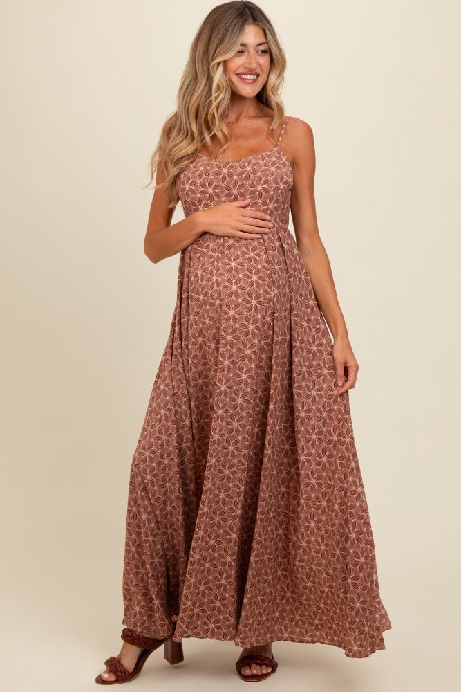 Umstands-Maxikleid mit floralem Muster, Cut-out und Bindeband am Rücken