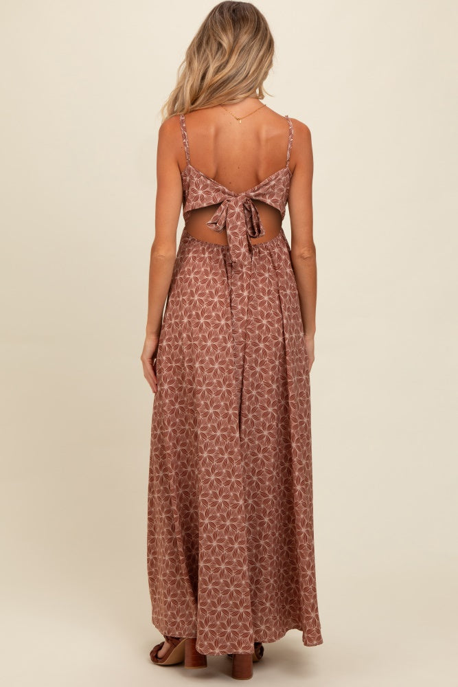Umstands-Maxikleid mit floralem Muster, Cut-out und Bindeband am Rücken
