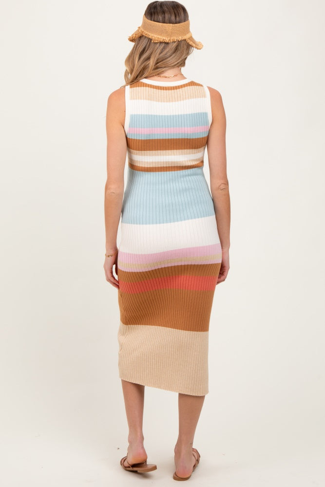 Ärmelloses Umstands-Midikleid aus Strick in Helloliv mit Colorblock-Streifen