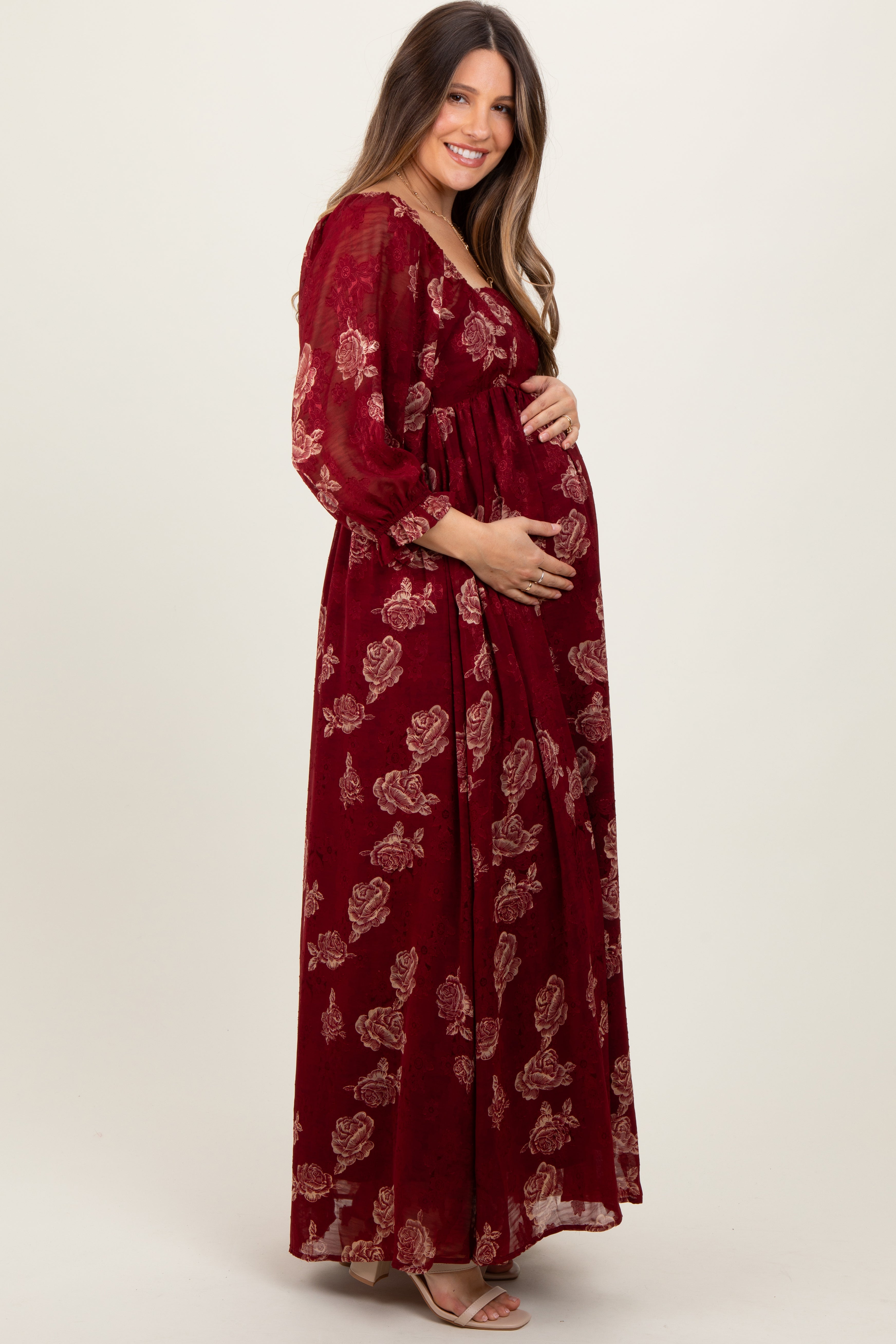 Strukturiertes Babydoll-Maxikleid im Bauernstil mit Blumenmuster