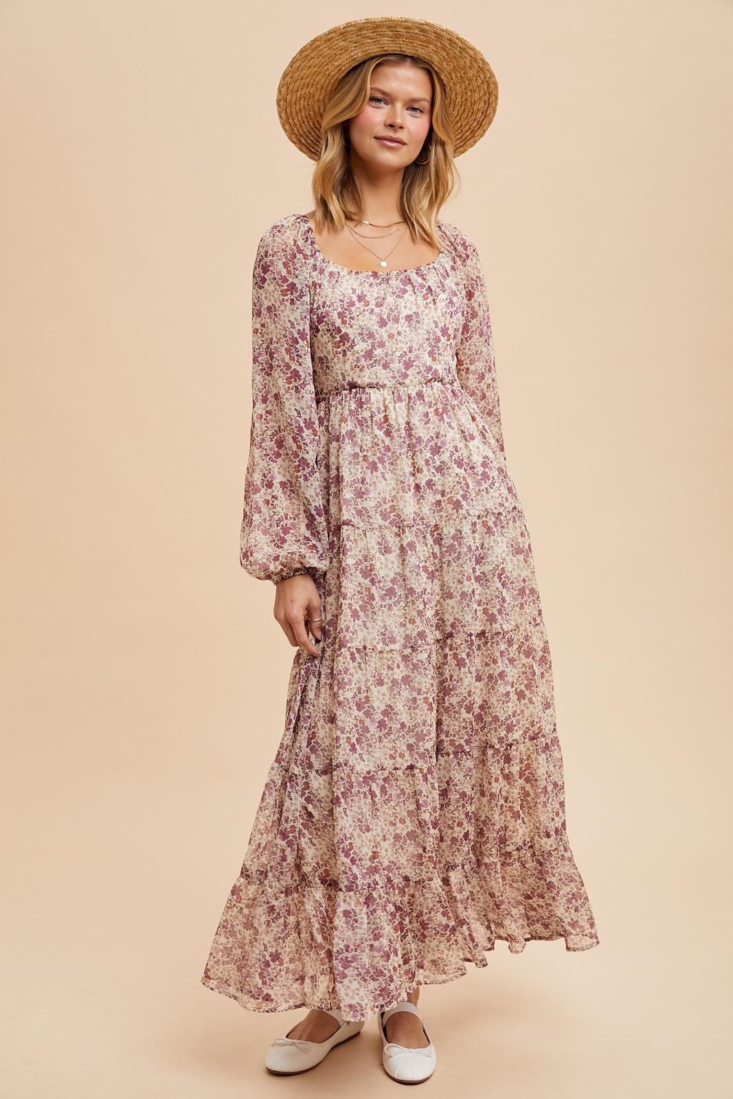 Geblümtes Umstands-Maxikleid in Mauve aus Chiffon