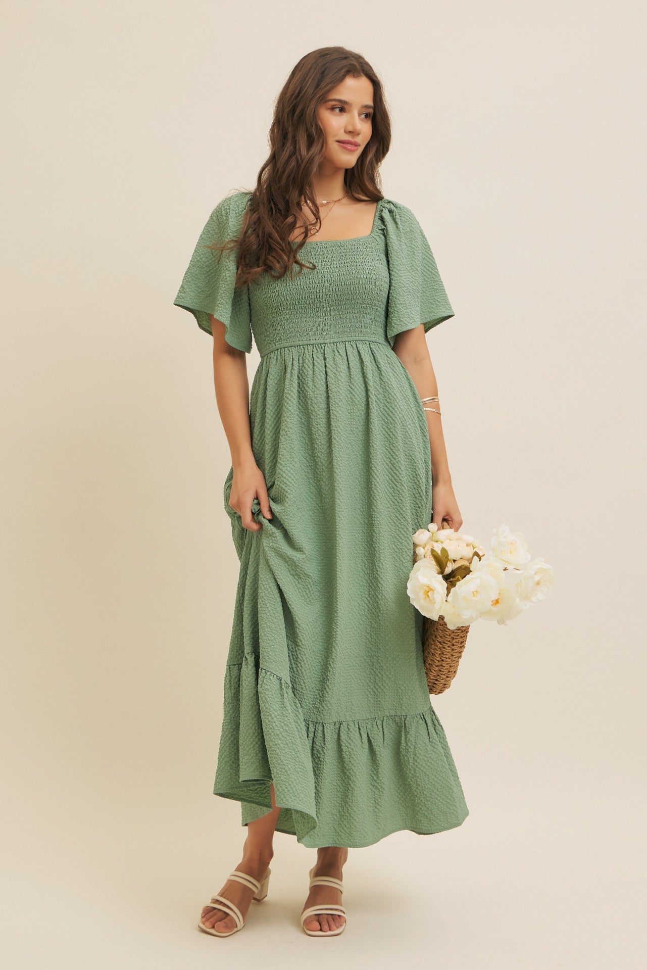 Wandelbares Umstands-Maxikleid mit elastischem Smok-Bund