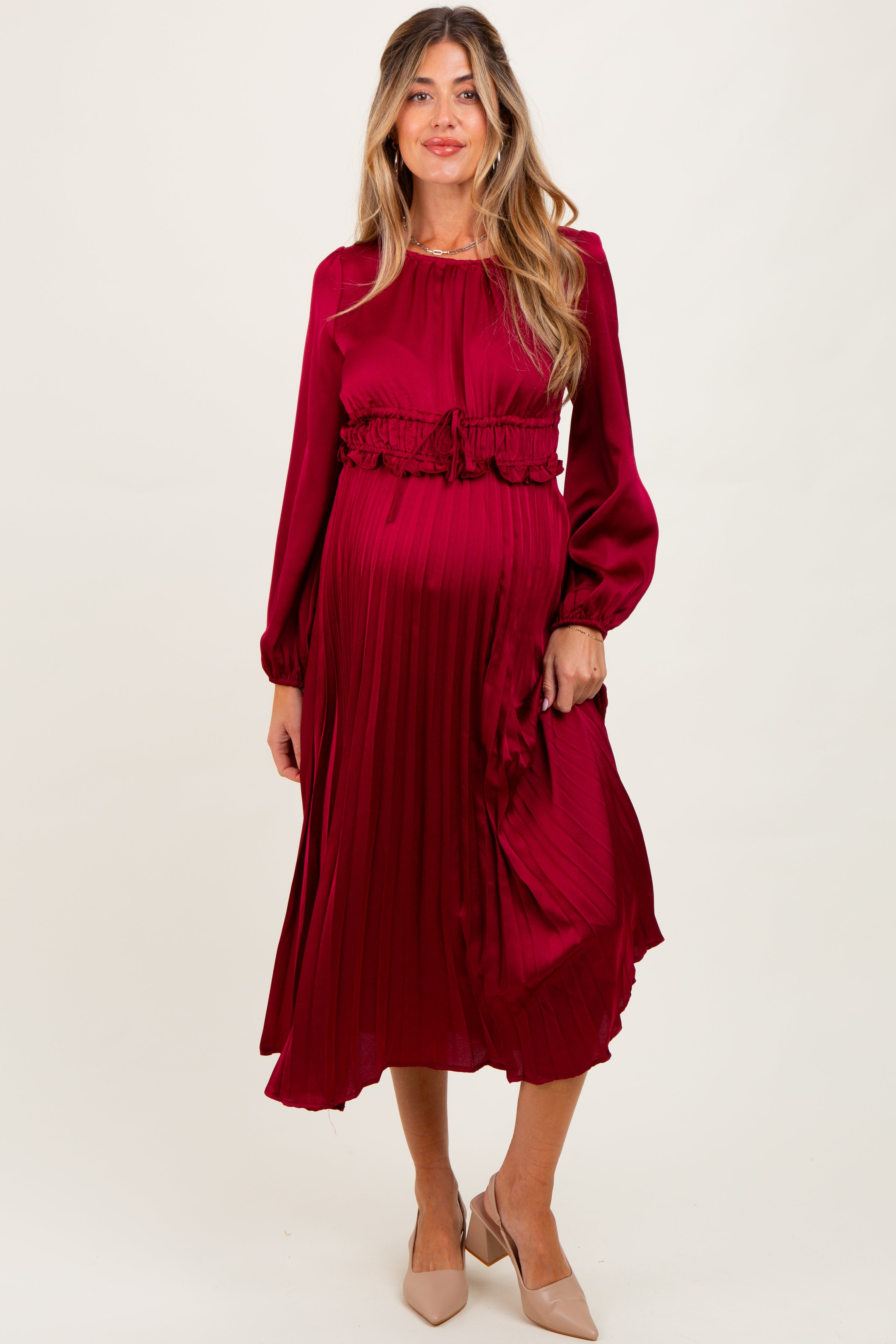 #Farbe_Bordeaux, plissierter Satin mit Smok