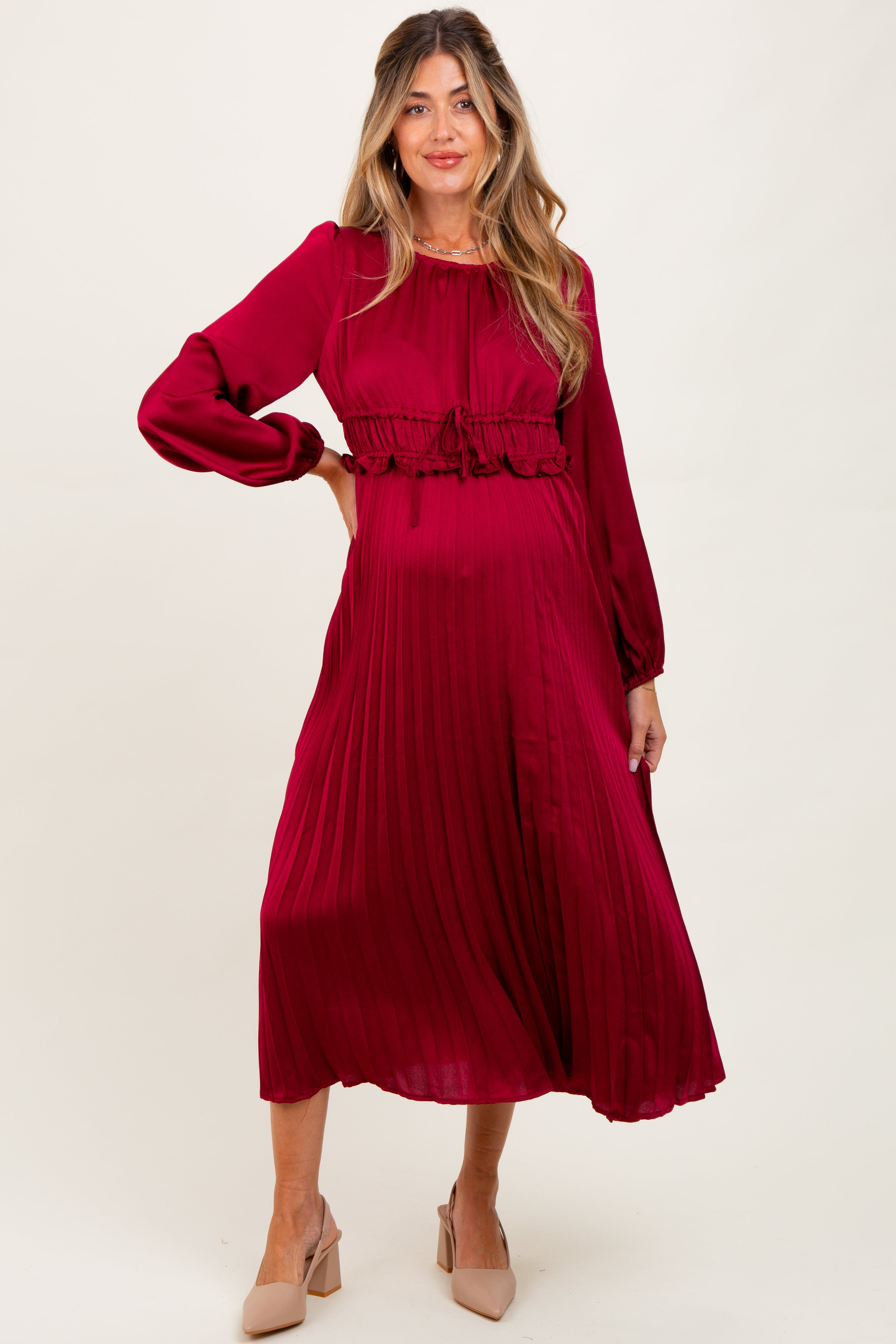 #Farbe_Bordeaux, plissierter Satin mit Smok