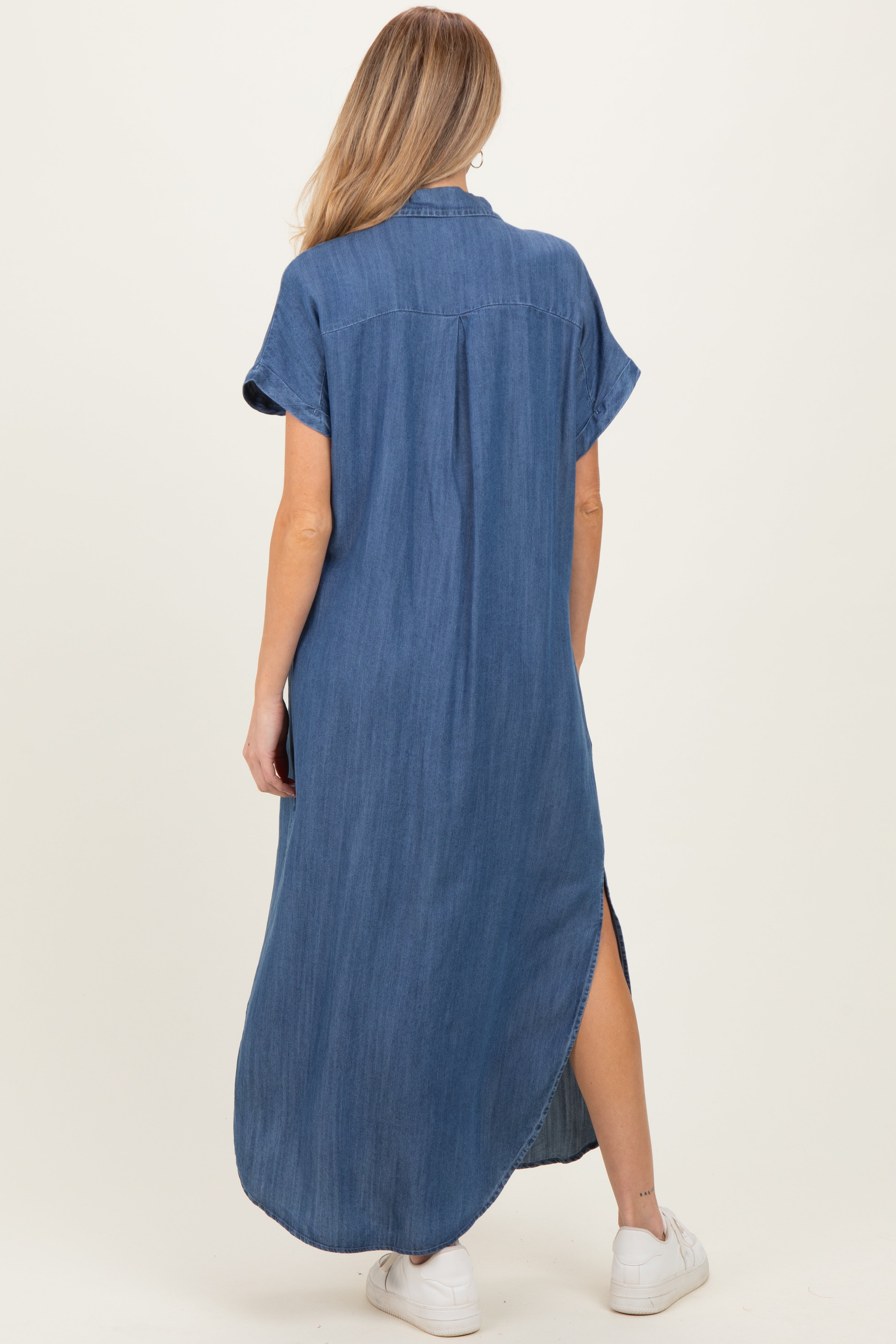 Umstands-Hemdblusenkleid aus Chambray in Blau