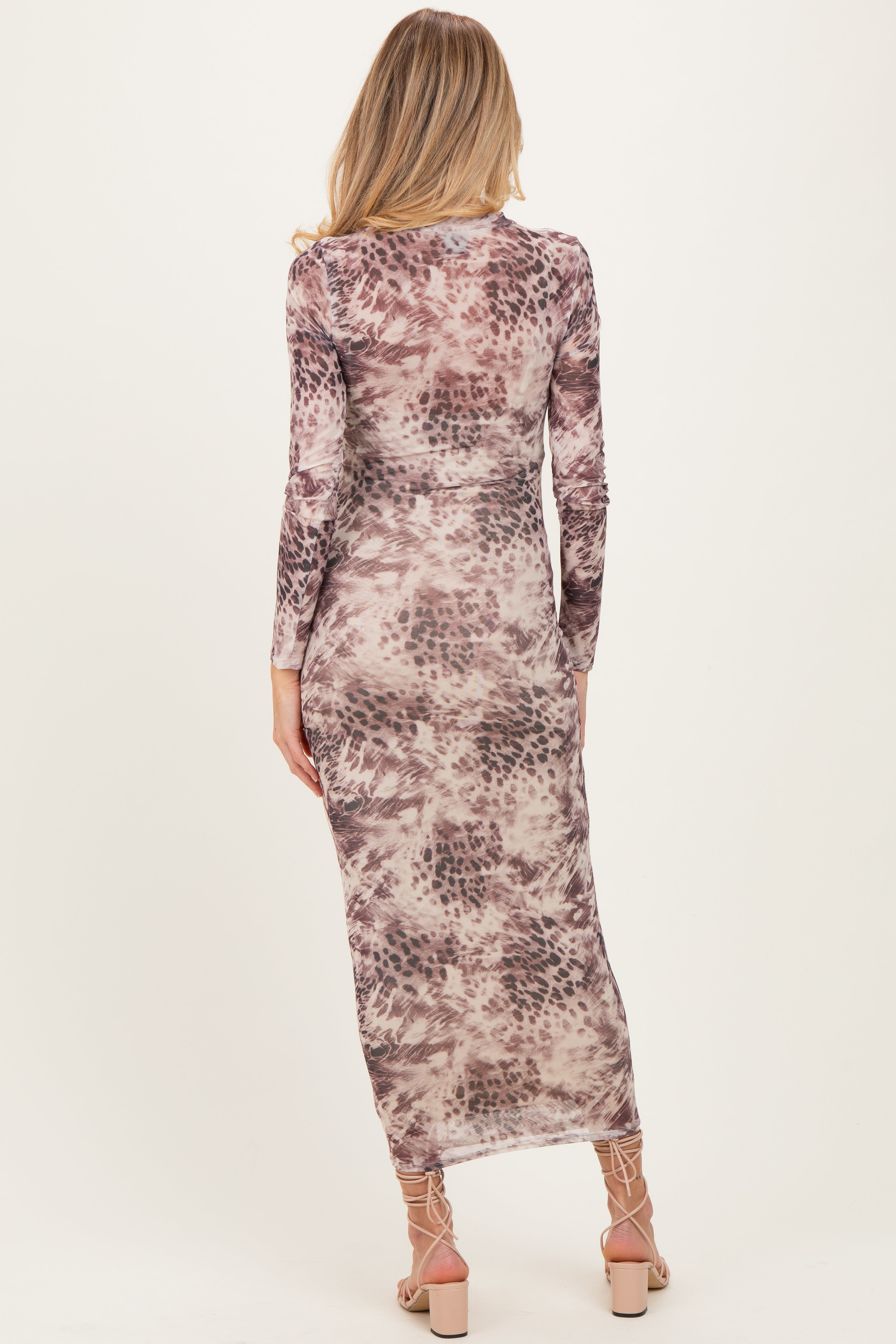 Umstands-Maxikleid mit Animal-Print und Mesh-Overlay in Creme