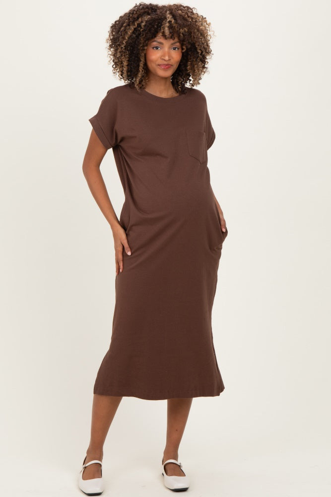 Umstands-Midi-Shirtkleid mit Fronttaschen