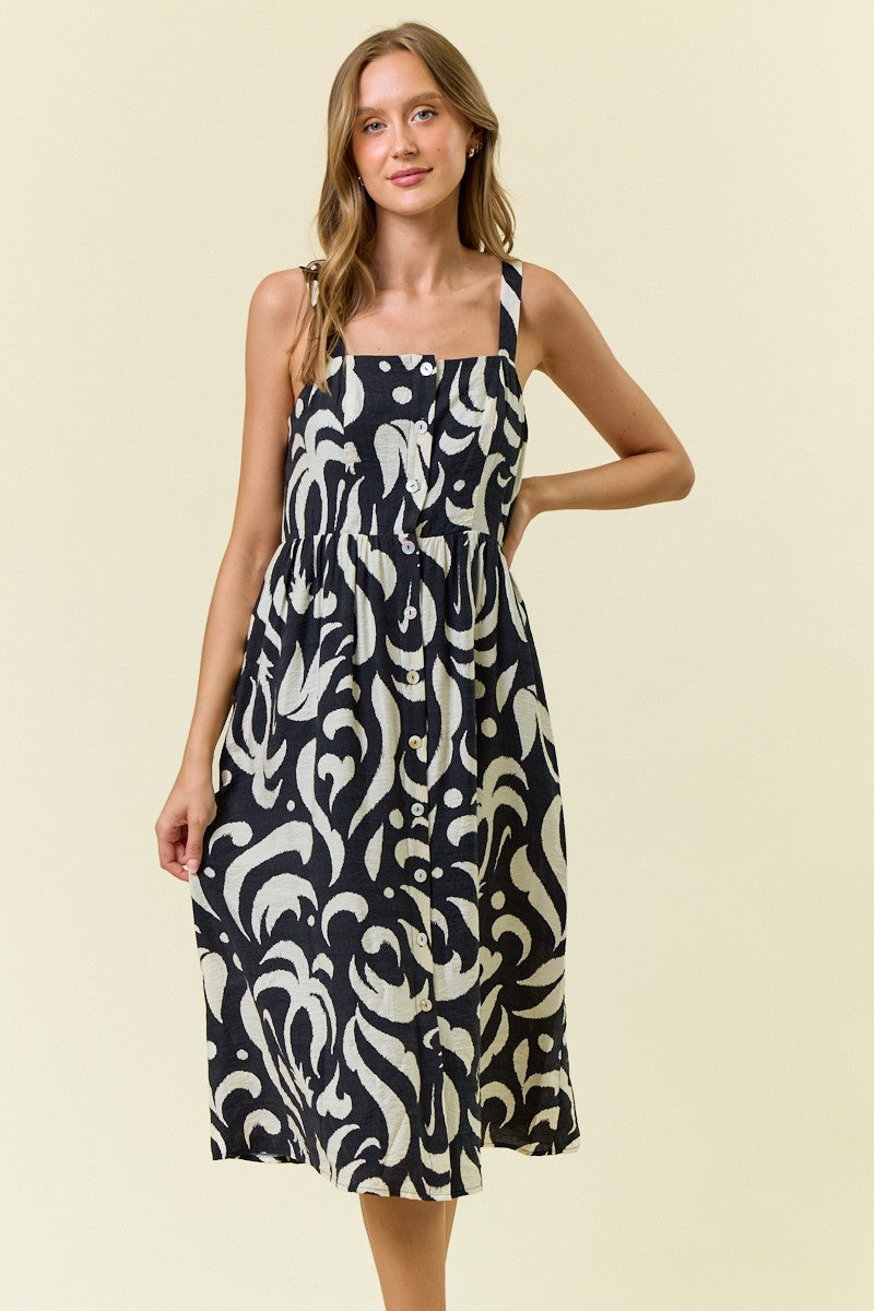 Ärmelloses Umstands-Midikleid mit Print und Knopfleiste in Schwarz