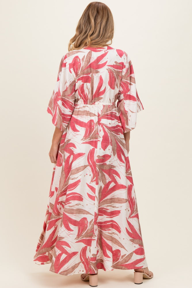 Umstands-Maxikleid mit Rosenprint, Knopfleiste und Taillenband