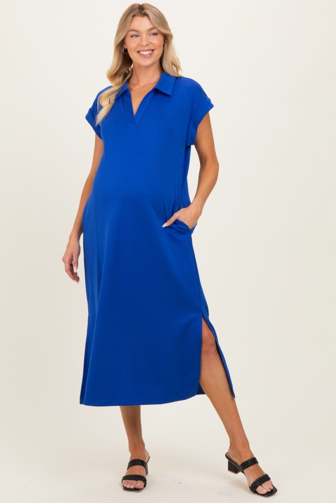 #Farbe_Royalblau mit Kragen und Tasche