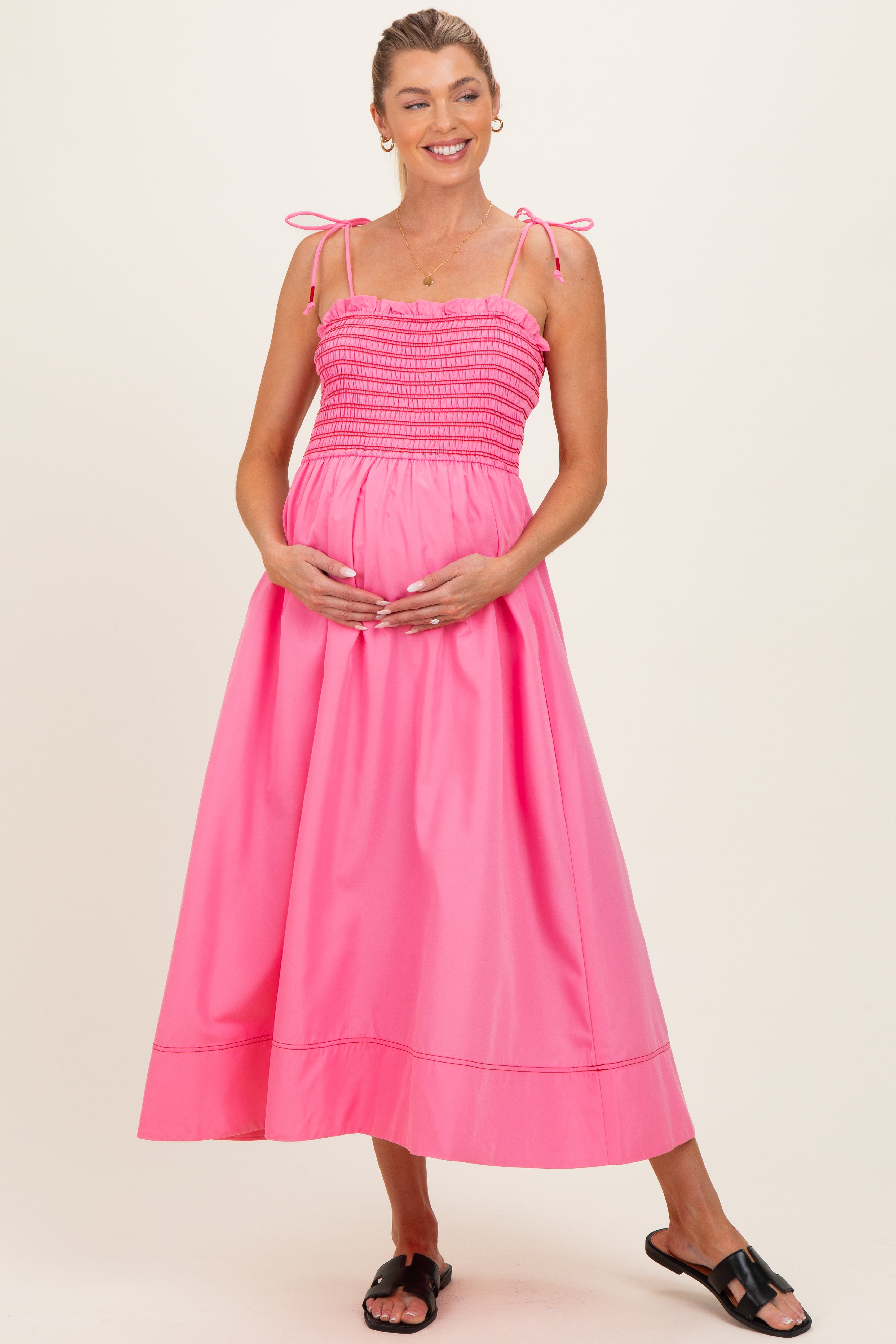 #Farbe_Rosa mit Smok-Schulter und Schleife