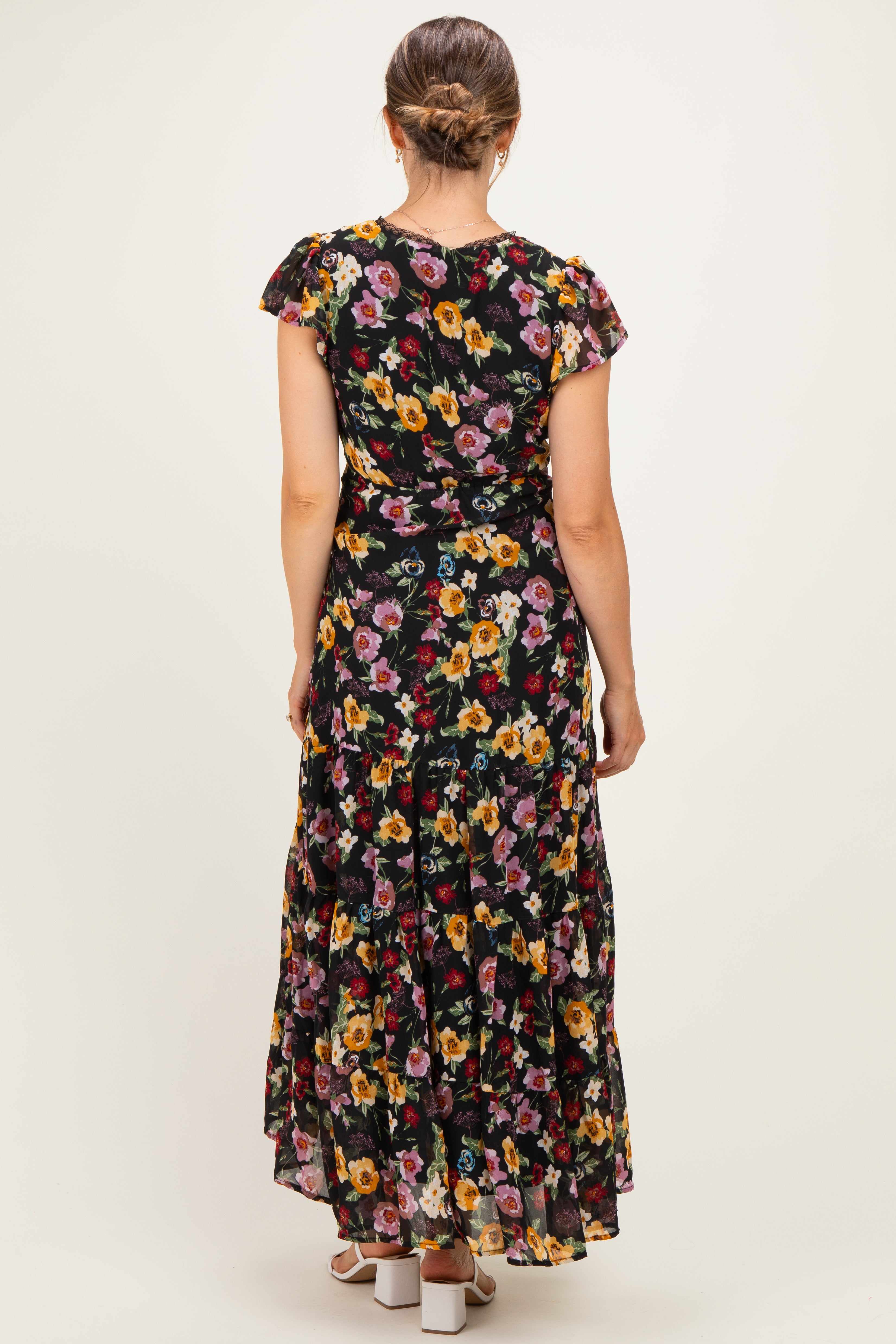 Umstands-Midikleid aus Chiffon mit Blumenmuster und V-Ausschnitt