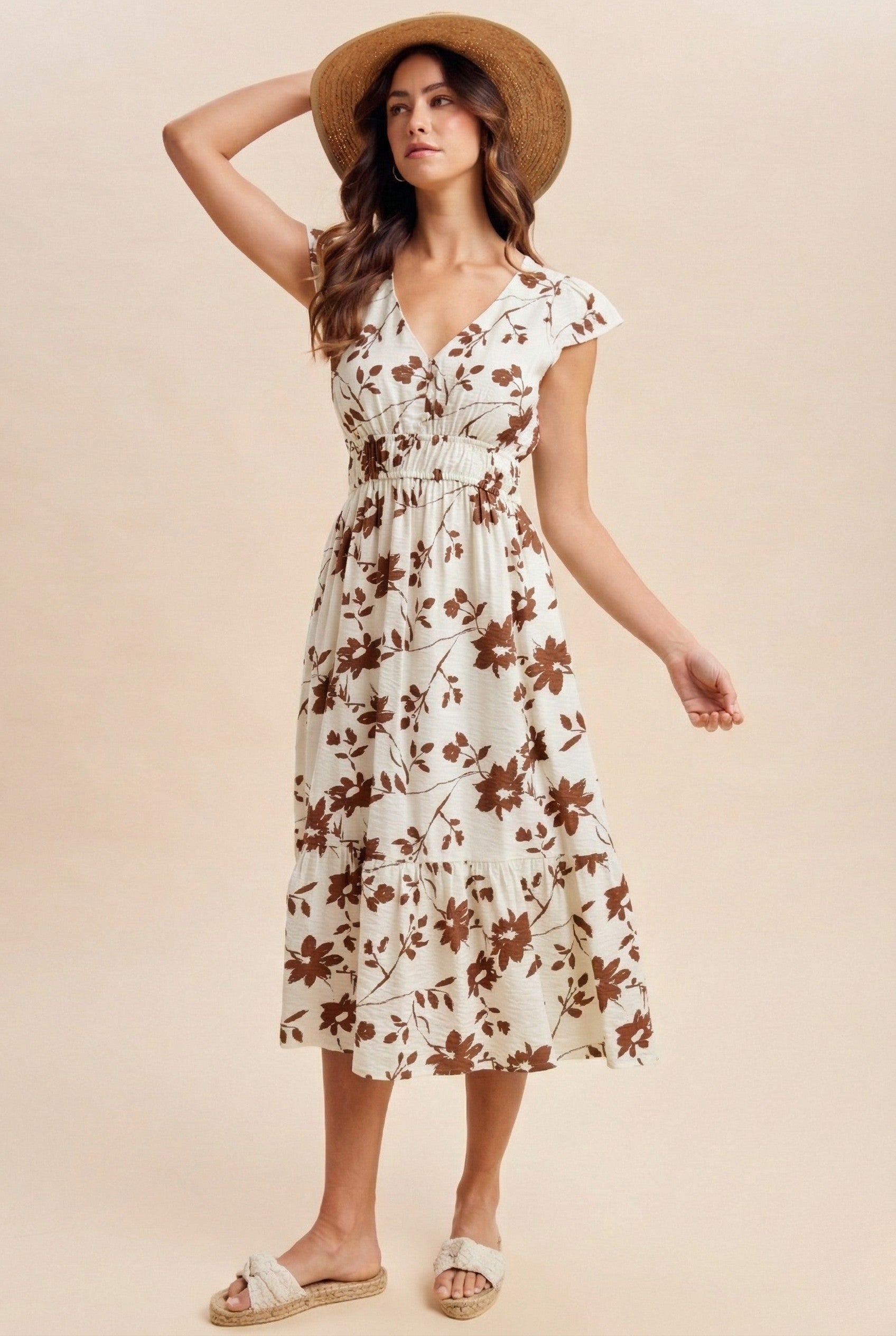 Umstands-Midikleid mit Blumenmuster und Knopfleiste