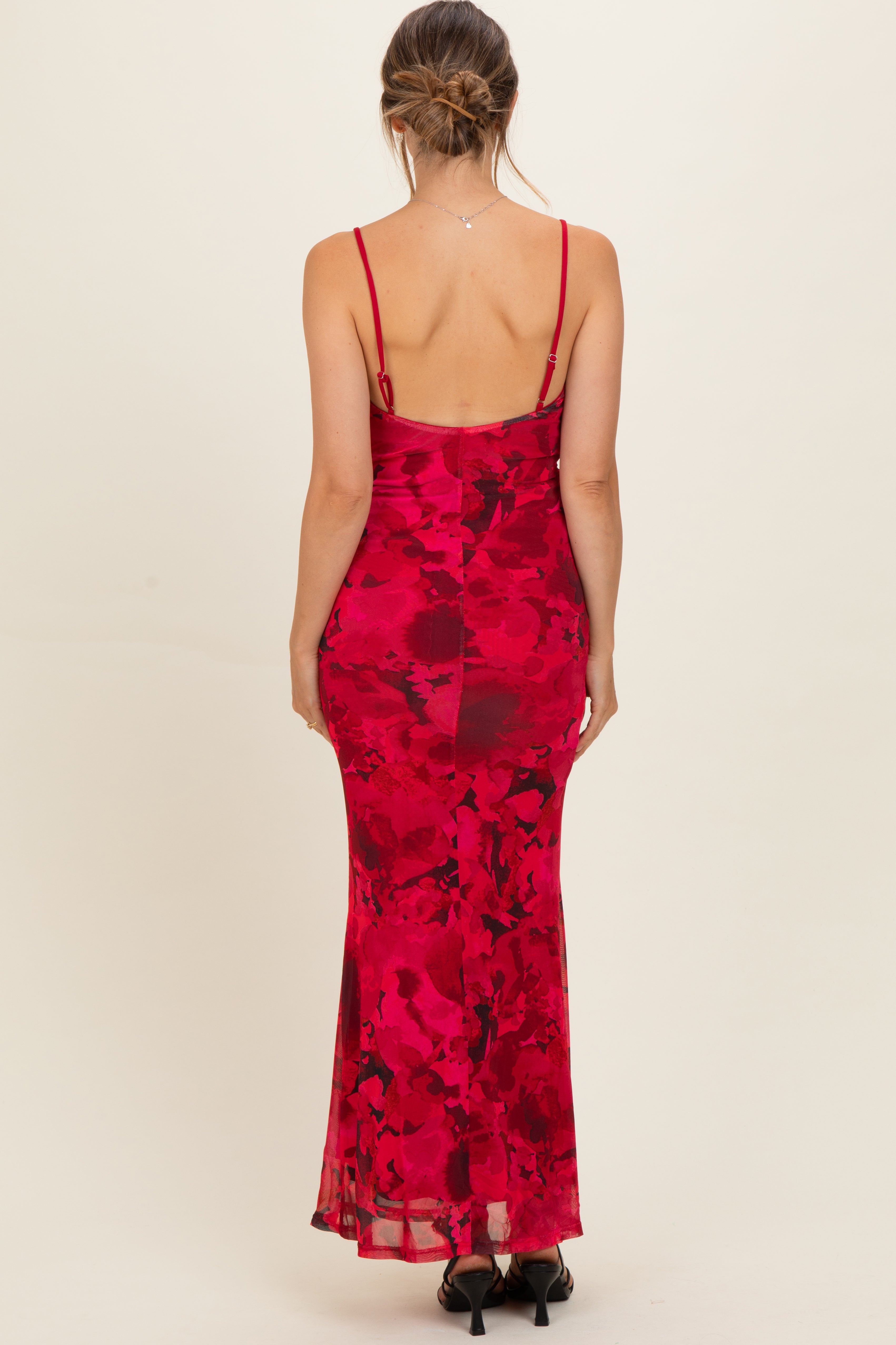 Rotes bedrucktes Umstands-Maxikleid mit Kreuzband-Rücken