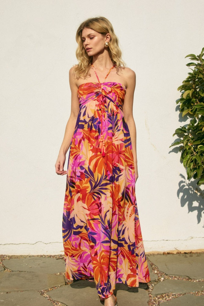 Umstands-Maxikleid mit tropischem Print und Neckholder