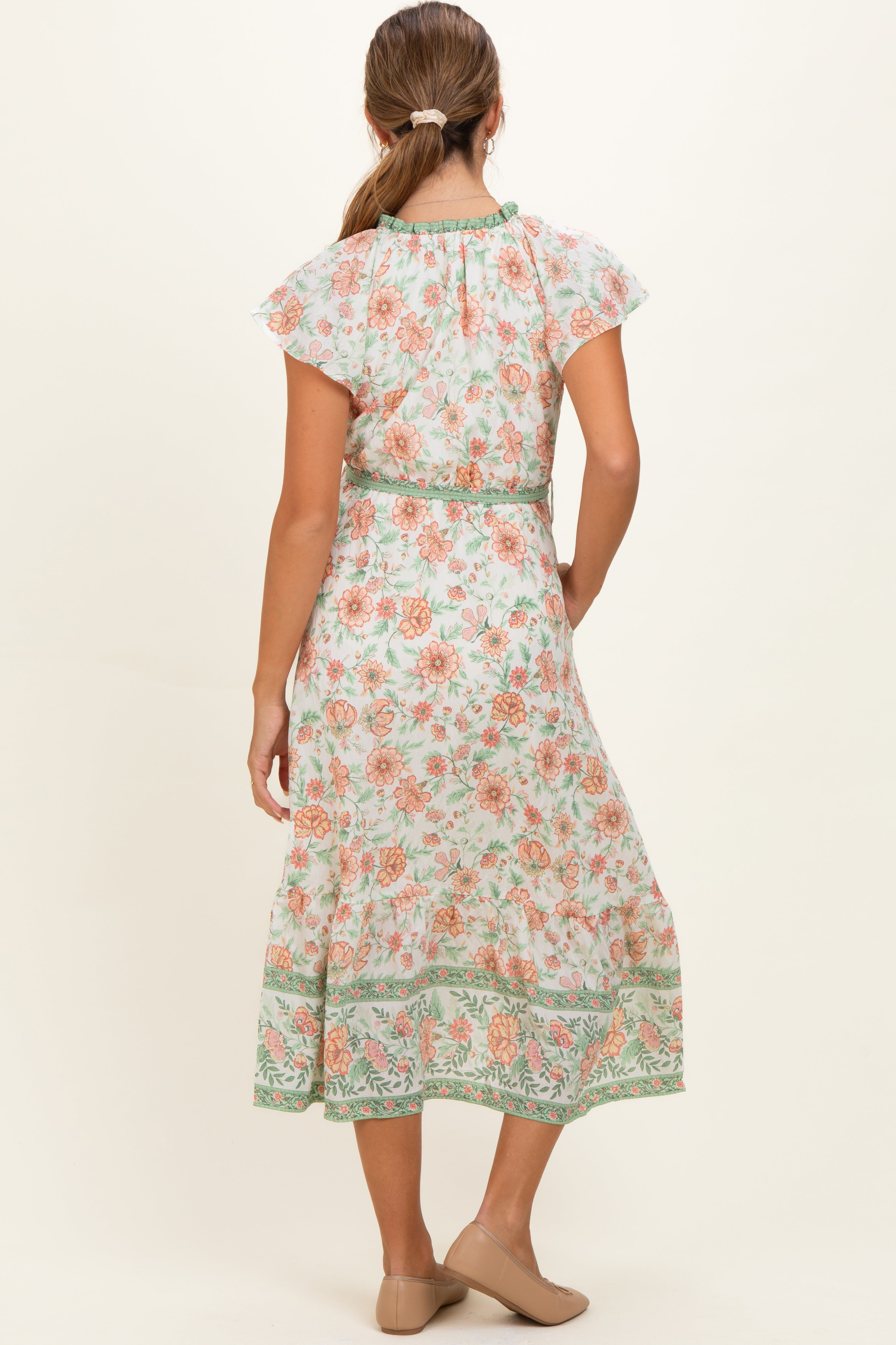 Umstands-Hemdblusenkleid in Oliv mit kontrastierendem Blumenmuster