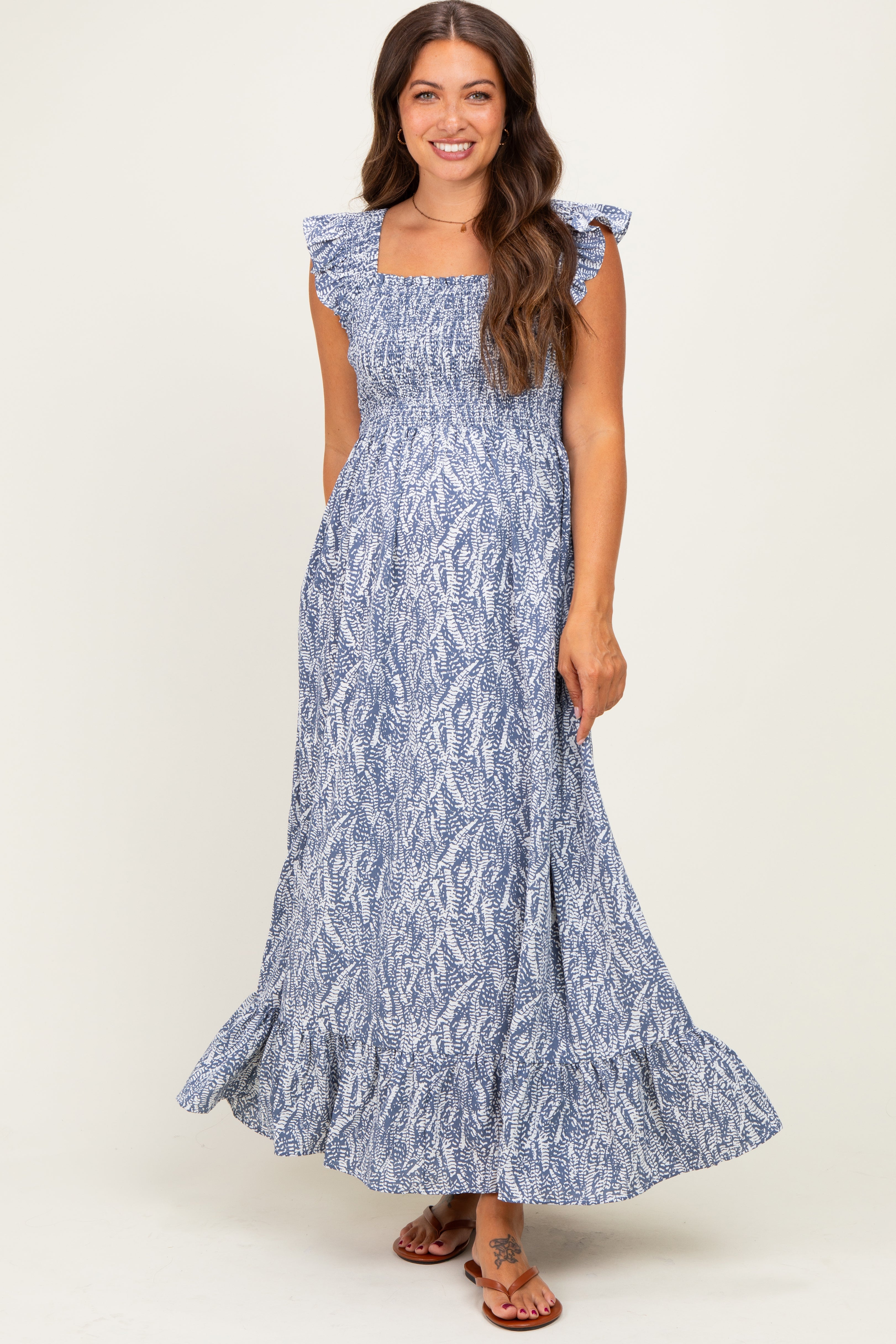 Bedrucktes Umstands-Midikleid mit Smok-Detail