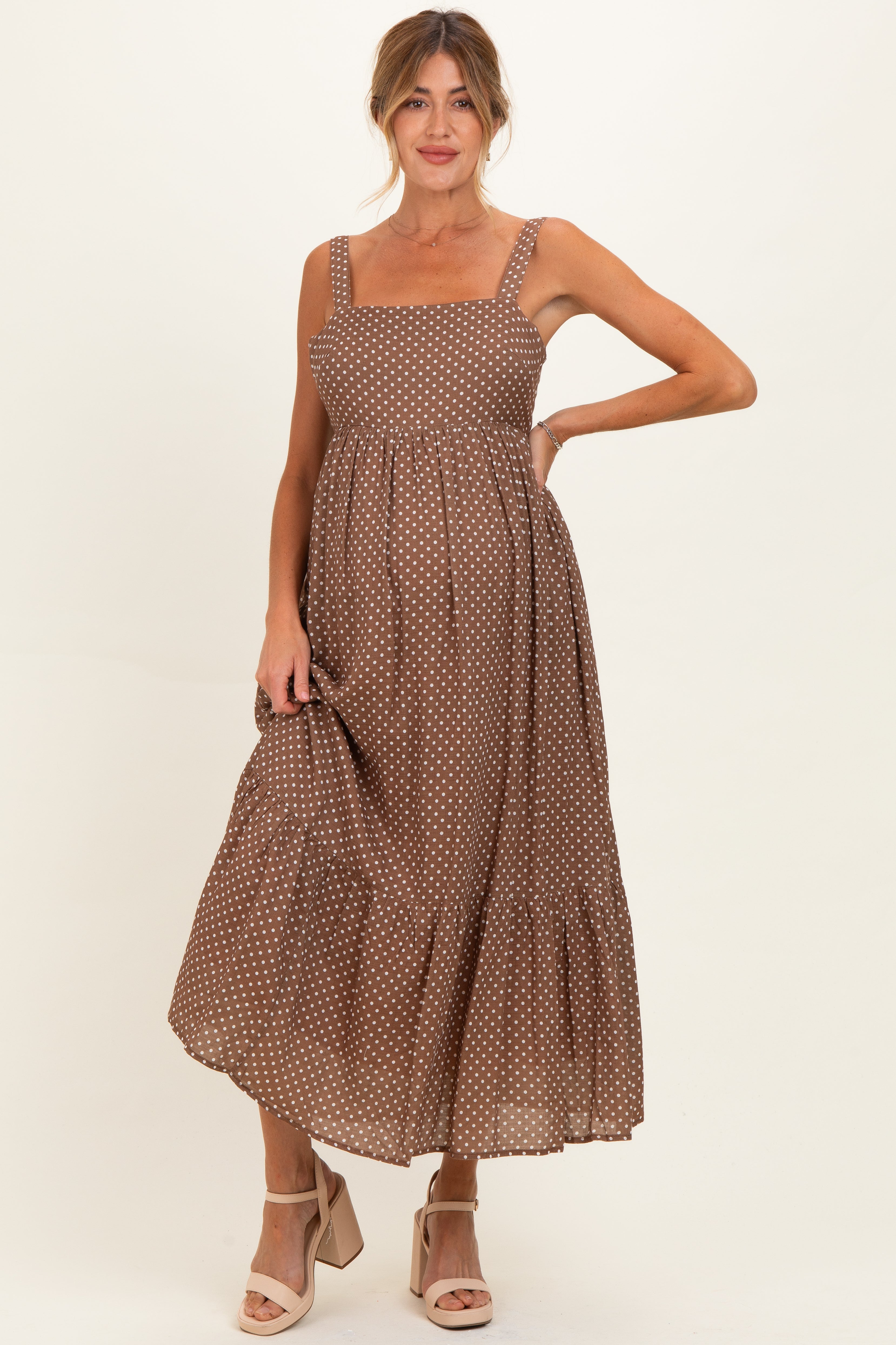 Umstands-Maxikleid mit Punktemuster und Rückenschleife