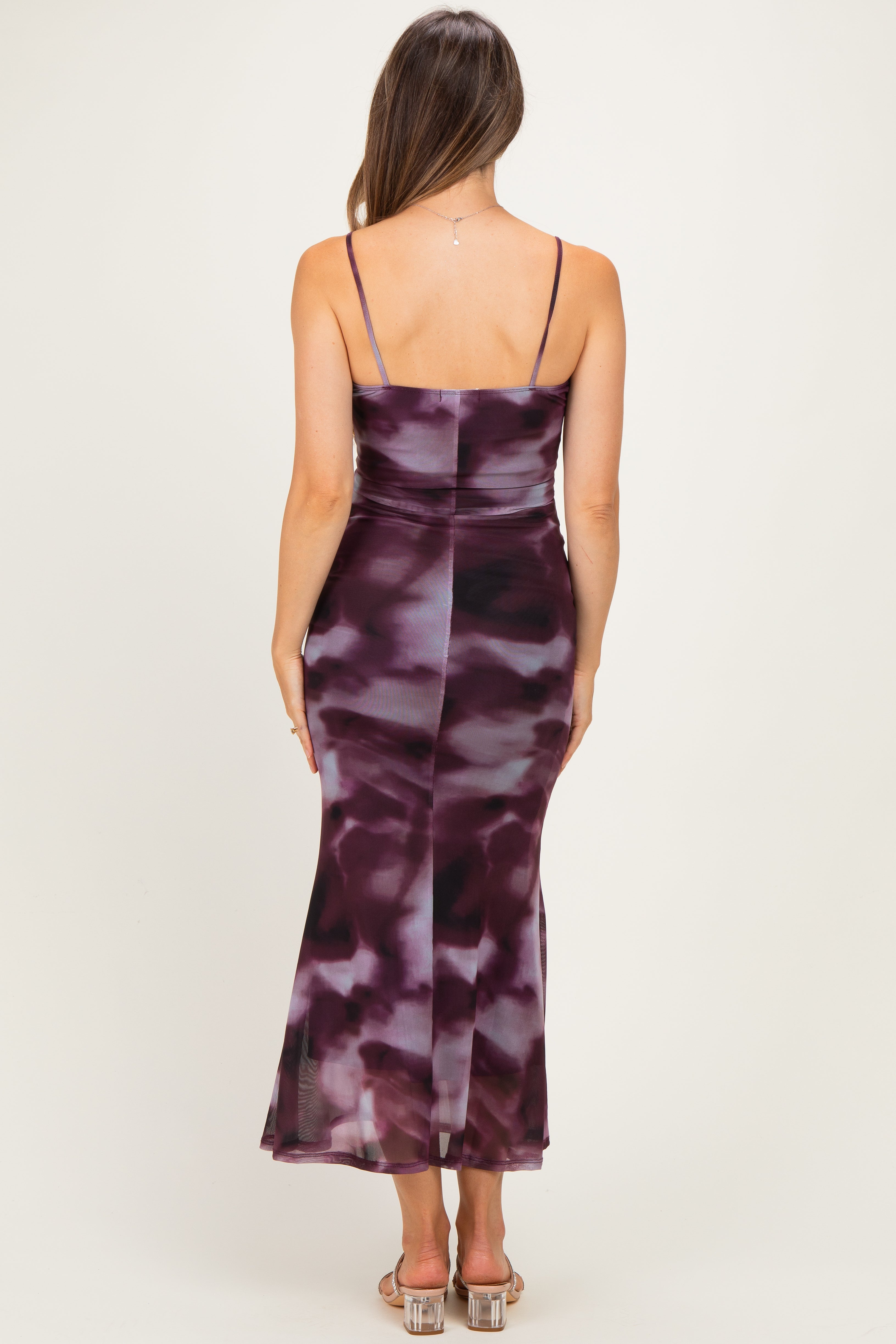 Umstands-Maxikleid in Batik-Optik mit Mesh und Seitenschlitz