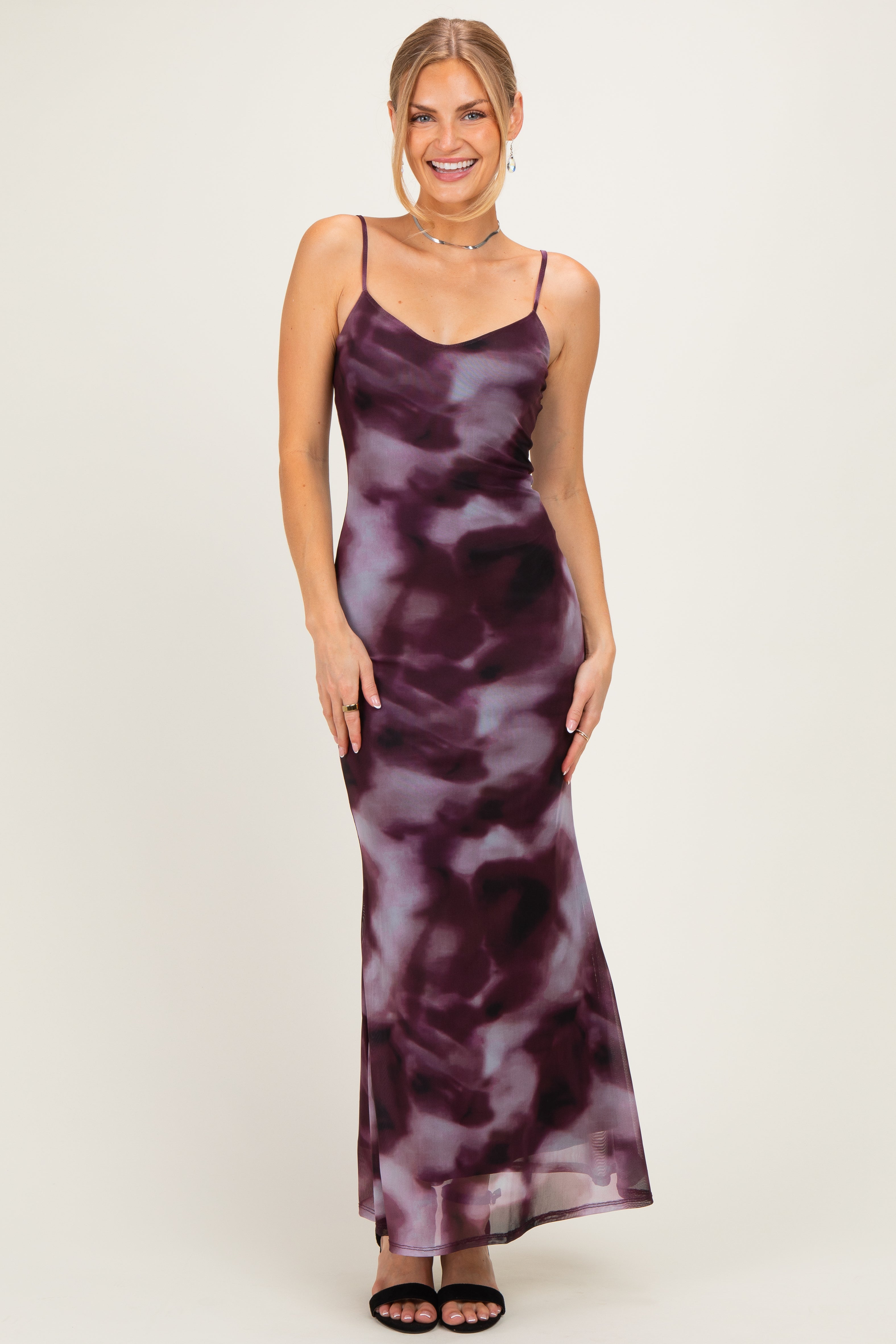 Umstands-Maxikleid in Batik-Optik mit Mesh und Seitenschlitz