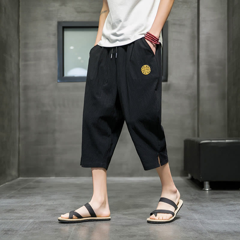 Sommer Herren Cropped Hose mit Kordelzug und Taschen