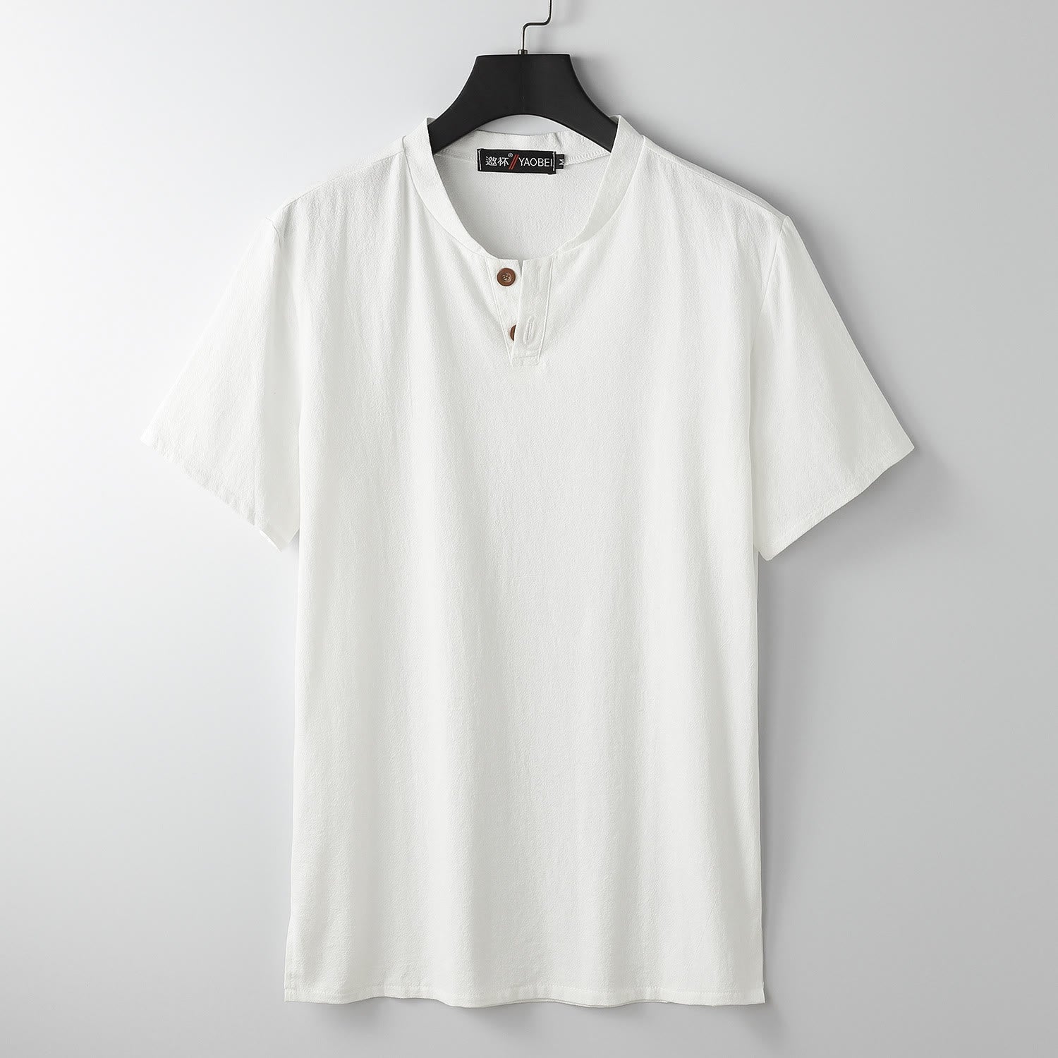 Herren-T-Shirt, locker geschnitten, einfarbig, Kurzarm, Knopfleiste, V-Ausschnitt, weiches Hemd