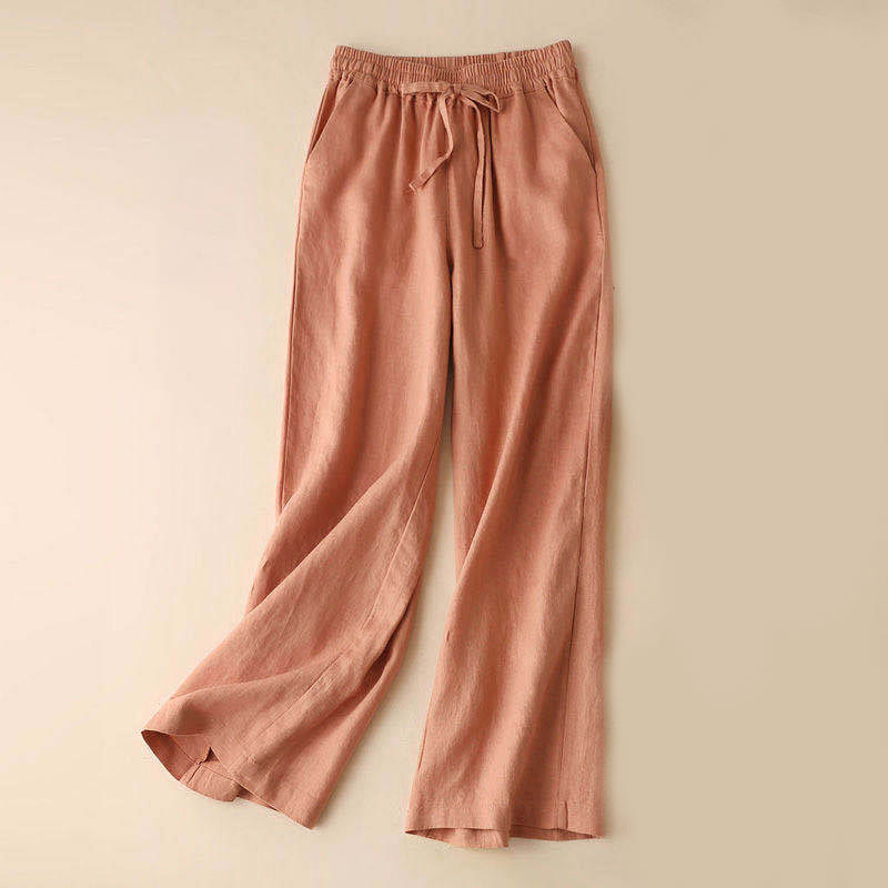 Lässige Hose mit hoher Taille, Schnürung und weitem Bein und Taschen