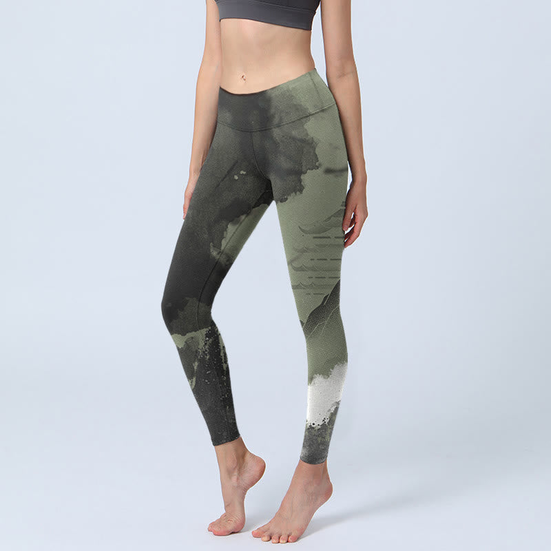 Tinte Malerei Berg Pavillon Druck Fitness Leggings frauen Yoga Hosen