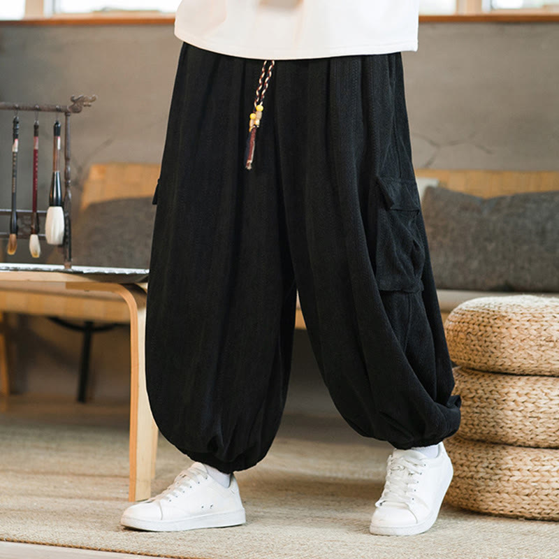 Herbst Winter Herren-Cargohose aus Chenille-Cord mit Kordelzug und Taschen