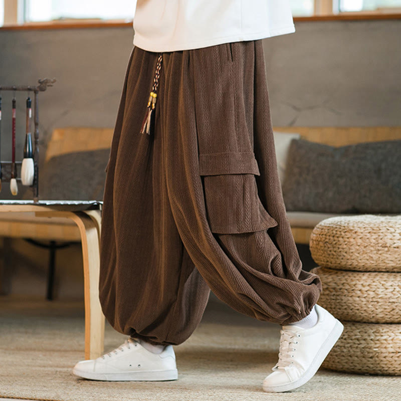Herbst Winter Herren-Cargohose aus Chenille-Cord mit Kordelzug und Taschen