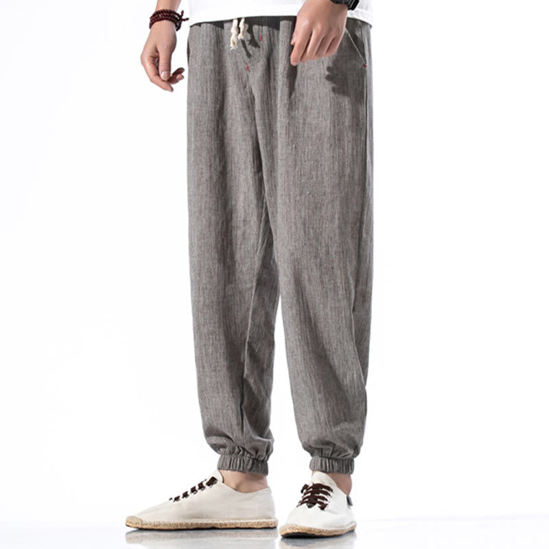 Lässige, einfarbige Herrenhose aus Leinen mit Kordelzug und Taschen