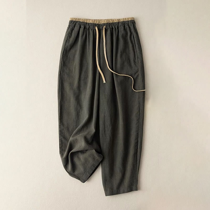 Lässige, einfarbige Damenhose aus Baumwollleinen mit Kordelzug und Taschen