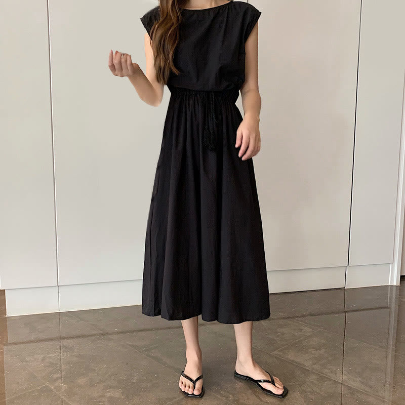 Casual Eastic Kurzarm-Midikleid mit Kordelzug in der Taille