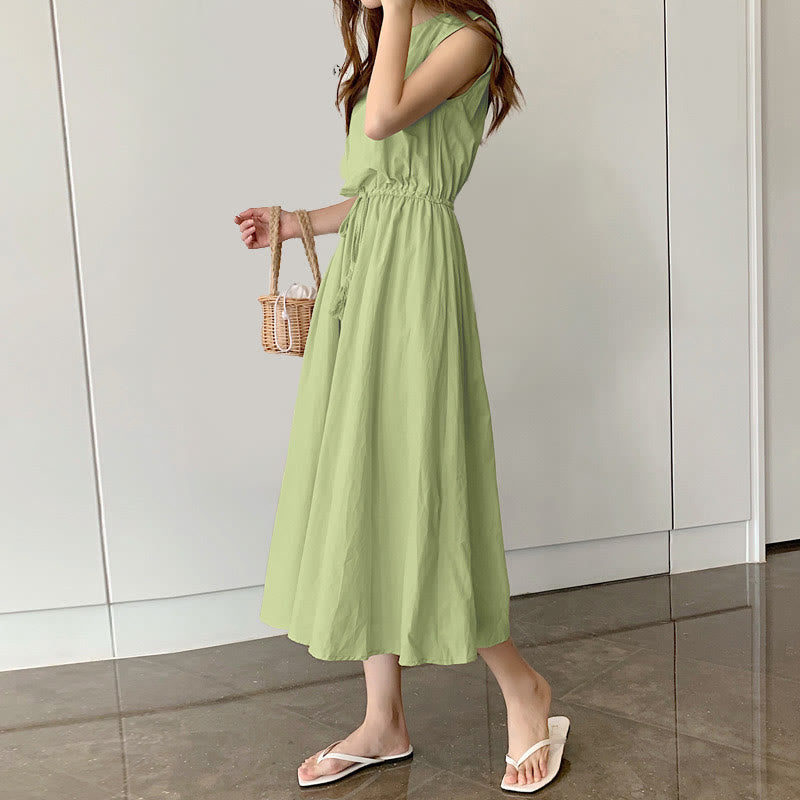 Casual Eastic Kurzarm-Midikleid mit Kordelzug in der Taille
