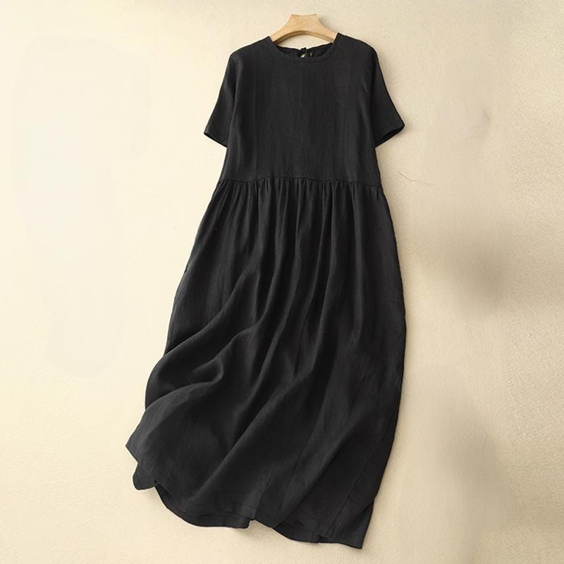 Lässiges Damen-Midikleid mit kurzen Ärmeln, Schleife und Bindebändern und Taschen