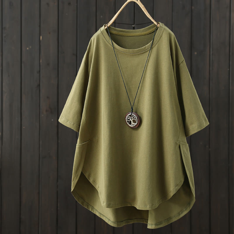 Lässiges, lockeres, schlichtes Sommer-T-Shirt mit Rundhalsausschnitt für Damen mit kurzen Ärmeln