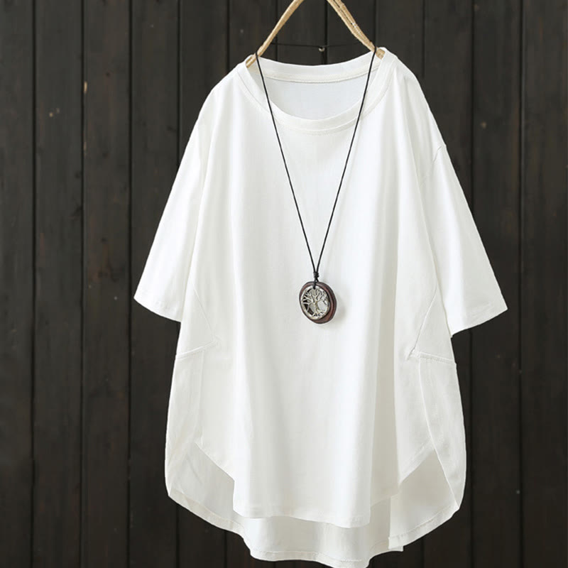 Lässiges, lockeres, schlichtes Sommer-T-Shirt mit Rundhalsausschnitt für Damen mit kurzen Ärmeln
