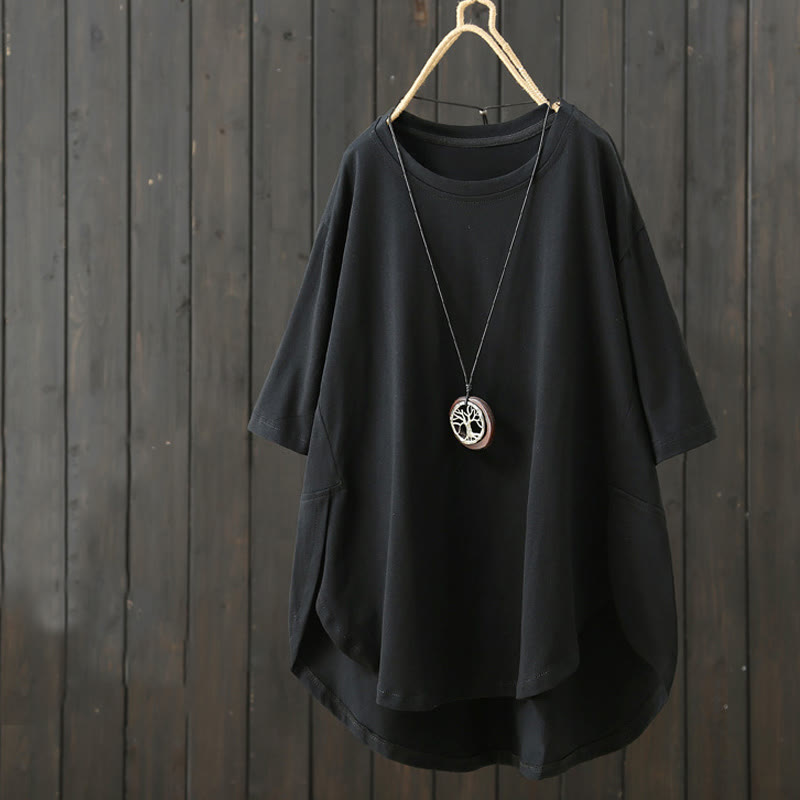 Lässiges, lockeres, schlichtes Sommer-T-Shirt mit Rundhalsausschnitt für Damen mit kurzen Ärmeln