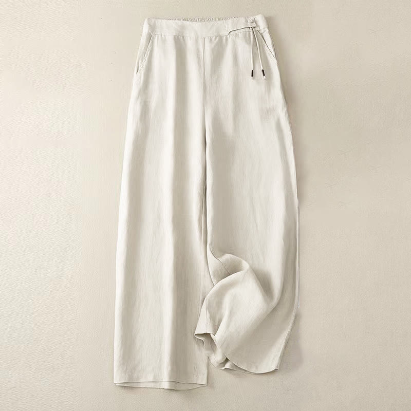 Freizeithose, einfarbig, mit einem Knopf, weitem Bein und Taschen