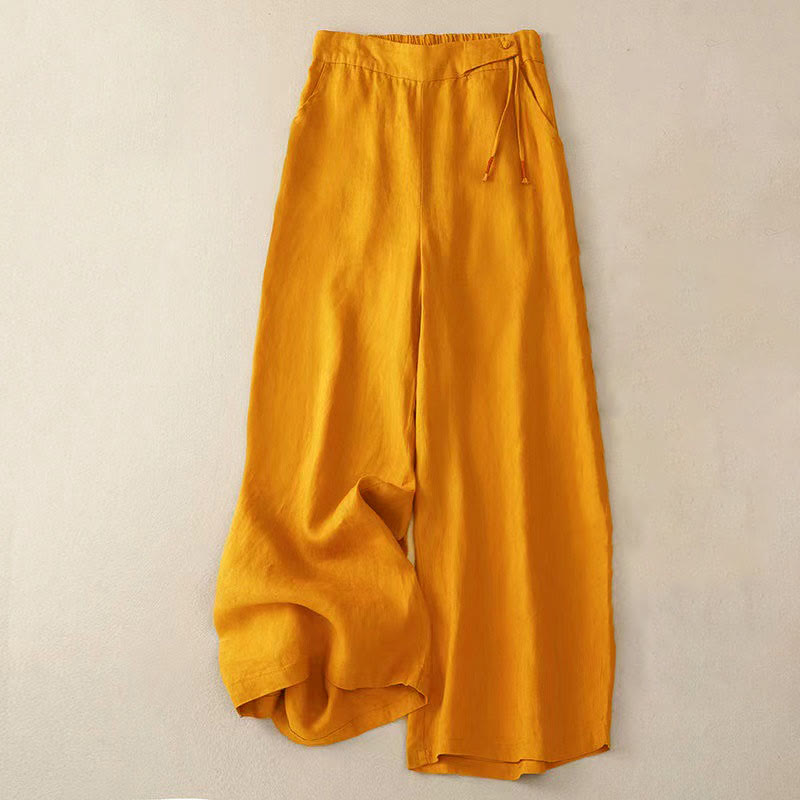 Freizeithose, einfarbig, mit einem Knopf, weitem Bein und Taschen