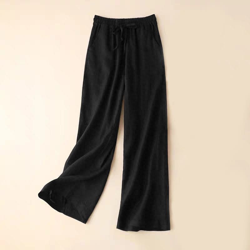 Lässige Hose mit hoher Taille, Schnürung und weitem Bein und Taschen